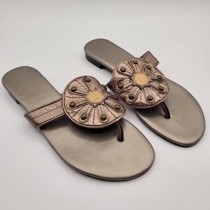 Talbots Woman's Sandals MetallicAnthracite leather Thong Flip Flop Size 7